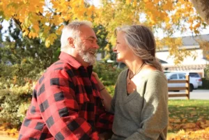 Couple together outside in the fall