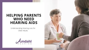 Woman talking to her mother about hearing aids