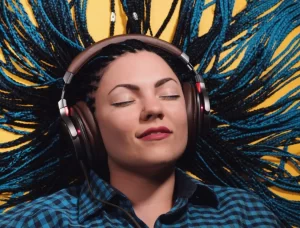 Young girl listening to music with headphones